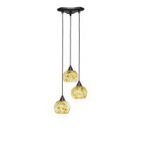 Europa 3 Light Cluster Pendalier Shown In Dark Granite Finish With 6 Mystic Seashell Glass