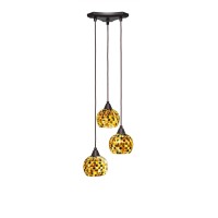 Europa 3 Light Cluster Pendalier Shown In Dark Granite Finish With 6 Sea Mist Seashell Glass