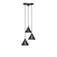 Europa 3 Light Cluster Pendalier Shown In Dark Granite Finish With 7 Dark Granite Cone Metal Shade