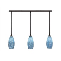 3 Light Linear Pendalier With Hang Straight Swivels Shown In Bronze Finish With 5.5 Turquoise Fusion Glass