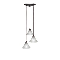 Europa 3 Light Cluster Pendalier Shown In Dark Granite Finish With 7 Italian Bubble Glass