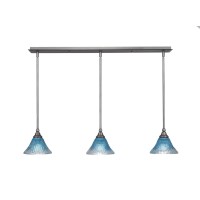 3 Light Linear Pendalier With Hang Straight Swivels Shown In Brushed Nickel Finish With 7 Teal Crystal Glass