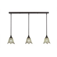 3 Light Linear Pendalier With Hang Straight Swivels Shown In Bronze Finish With 7 Vanilla Leaf Glass