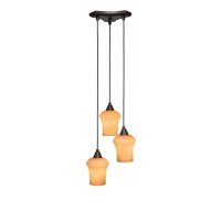 Europa 3 Light Cluster Pendalier Shown In Dark Granite Finish With 5.5 Zilo Cayenne Linen Glass