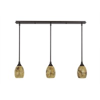 3 Light Linear Pendalier With Hang Straight Swivels Shown In Bronze Finish With 5 Gold Fusion Glass