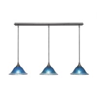 3 Light Linear Pendalier With Hang Straight Swivels Shown In Brushed Nickel Finish With 10 Teal Crystal Glass