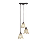 Europa 3 Light Cluster Pendalier Shown In Dark Granite Finish With 7 Vanilla Leaf Glass