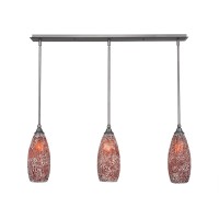 3 Light Linear Pendalier With Hang Straight Swivels Shown In Brushed Nickel Finish With 5.5 Red Fusion Glass