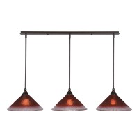 3 Light Linear Pendalier With Hang Straight Swivels Shown In Bronze Finish With 12 Raspberry Crystal Glass