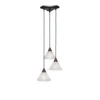 Europa 3 Light Cluster Pendalier Shown In Dark Granite Finish With 7 Italian Ice Glass