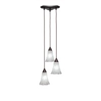 Europa 3 Light Cluster Pendalier Shown In Dark Granite Finish With 5.5 Fluted Frosted Crystal Glass