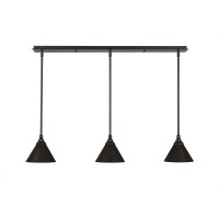 3 Light Linear Pendalier With Hang Straight Swivels Shown In Bronze Finish With 7 Bronze Cone Metal Shade