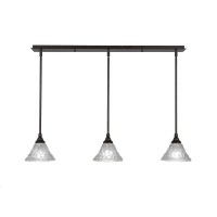 3 Light Linear Pendalier With Hang Straight Swivels Shown In Bronze Finish With 7 Italian Bubble Glass