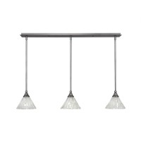 3 Light Linear Pendalier With Hang Straight Swivels Shown In Brushed Nickel Finish With 7 Italian Ice Glass