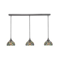 3 Light Linear Pendalier With Hang Straight Swivels Shown In Brushed Nickel Finish With 7 Kaleidoscope Art Glass