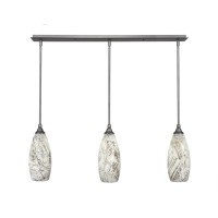 3 Light Linear Pendalier With Hang Straight Swivels Shown In Brushed Nickel Finish With 5.5 Natural Fusion Glass