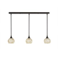 3 Light Linear Pendalier With Hang Straight Swivels Shown In Bronze Finish With 6 Mystic Seashell Glass