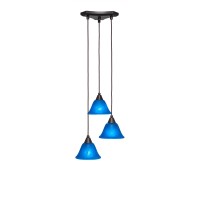 Europa 3 Light Cluster Pendalier Shown In Dark Granite Finish With 7 Blue Italian Glass