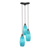 Europa 3 Light Cluster Pendalier Shown In Dark Granite Finish With 5.5 Turquoise Fusion Glass