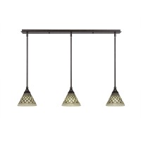 3 Light Linear Pendalier With Hang Straight Swivels Shown In Bronze Finish With 7 Chocolate Icing Glass