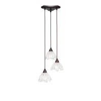 Europa 3 Light Cluster Pendalier Shown In Dark Granite Finish With 7 Italian Ice Glass