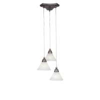 Europa 3 Light Cluster Pendalier Shown In Brushed Nickel Finish With 7 Gold Ice Glass