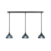 3 Light Linear Pendalier With Hang Straight Swivels Shown In Dark Granite Finish With 7 Blue Mosaic Art Glass