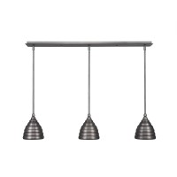 3 Light Linear Pendalier With Hang Straight Swivels Shown In Brushed Nickel Finish With 6 Brushed Nickel Beehive Metal Shade