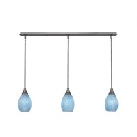 3 Light Linear Pendalier With Hang Straight Swivels Shown In Brushed Nickel Finish With 5 Turquoise Fusion Glass