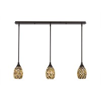 3 Light Linear Pendalier With Hang Straight Swivels Shown In Bronze Finish With 5 Sea Haze Seashell Glass