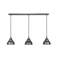 3 Light Linear Pendalier With Hang Straight Swivels Shown In Brushed Nickel Finish With 7 Brushed Nickel Double Bubble Metal Shade