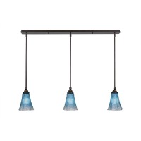 3 Light Linear Pendalier With Hang Straight Swivels Shown In Bronze Finish With 5.5 Teal Crystal Glass