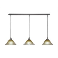 3 Light Linear Pendalier With Hang Straight Swivels Shown In Brushed Nickel Finish With 10 Amber Crystal Glass