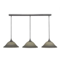 3 Light Linear Pendalier With Hang Straight Swivels Shown In Brushed Nickel Finish With 12 Gray Linen Glass