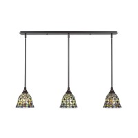 3 Light Linear Pendalier With Hang Straight Swivels Shown In Dark Granite Finish With 7 Crescent Art Glass