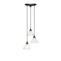 Europa 3 Light Cluster Pendalier Shown In Dark Granite Finish With 7 Gold Ice Glass