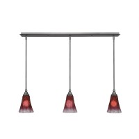 3 Light Linear Pendalier With Hang Straight Swivels Shown In Brushed Nickel Finish With 5.5 Raspberry Crystal Glass