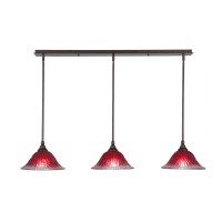 3 Light Linear Pendalier With Hang Straight Swivels Shown In Bronze Finish With 10 Raspberry Crystal Glass