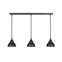 3 Light Linear Pendalier With Hang Straight Swivels Shown In Bronze Finish With 7 Bronze Double Bubble Metal Shade