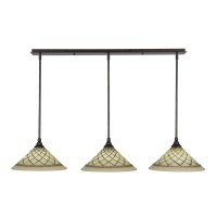 3 Light Linear Pendalier With Hang Straight Swivels Shown In Bronze Finish With 12 Chocolate Icing Glass