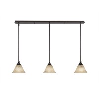 3 Light Linear Pendalier With Hang Straight Swivels Shown In Bronze Finish With 7 Italian Marble Glass