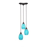 Europa 3 Light Cluster Pendalier Shown In Dark Granite Finish With 5 Turquoise Fusion Glass