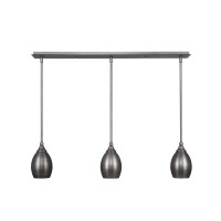 3 Light Linear Pendalier With Hang Straight Swivels Shown In Brushed Nickel Finish With 5 Brushed Nickel Oval Metal Shade