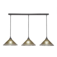 3 Light Linear Pendalier With Hang Straight Swivels Shown In Brushed Nickel Finish With 12 Amber Crystal Glass