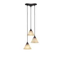 Europa 3 Light Cluster Pendalier Shown In Dark Granite Finish With 7 Italian Marble Glass