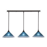 3 Light Linear Pendalier With Hang Straight Swivels Shown In Bronze Finish With 12 Teal Crystal Glass