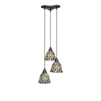 Europa 3 Light Cluster Pendalier Shown In Dark Granite Finish With 7 Crescent Art Glass