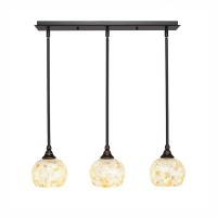 3 Light Linear Pendalier With Hang Straight Swivels Shown In Dark Granite Finish With 6 Mystic Seashell Glass