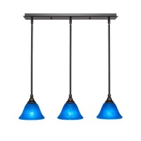 3 Light Linear Pendalier With Hang Straight Swivels Shown In Dark Granite Finish With 7 Blue Italian Glass