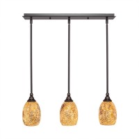 3 Light Linear Pendalier With Hang Straight Swivels Shown In Dark Granite Finish With 5 Gold Fusion Glass